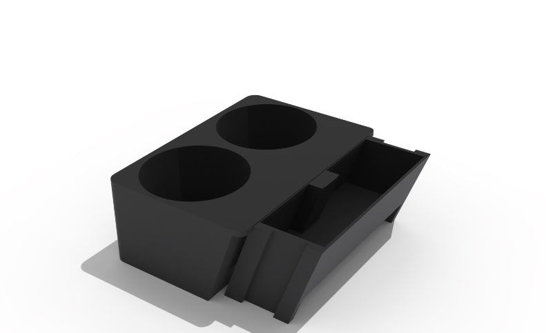 Black plastic cupholders on a white background